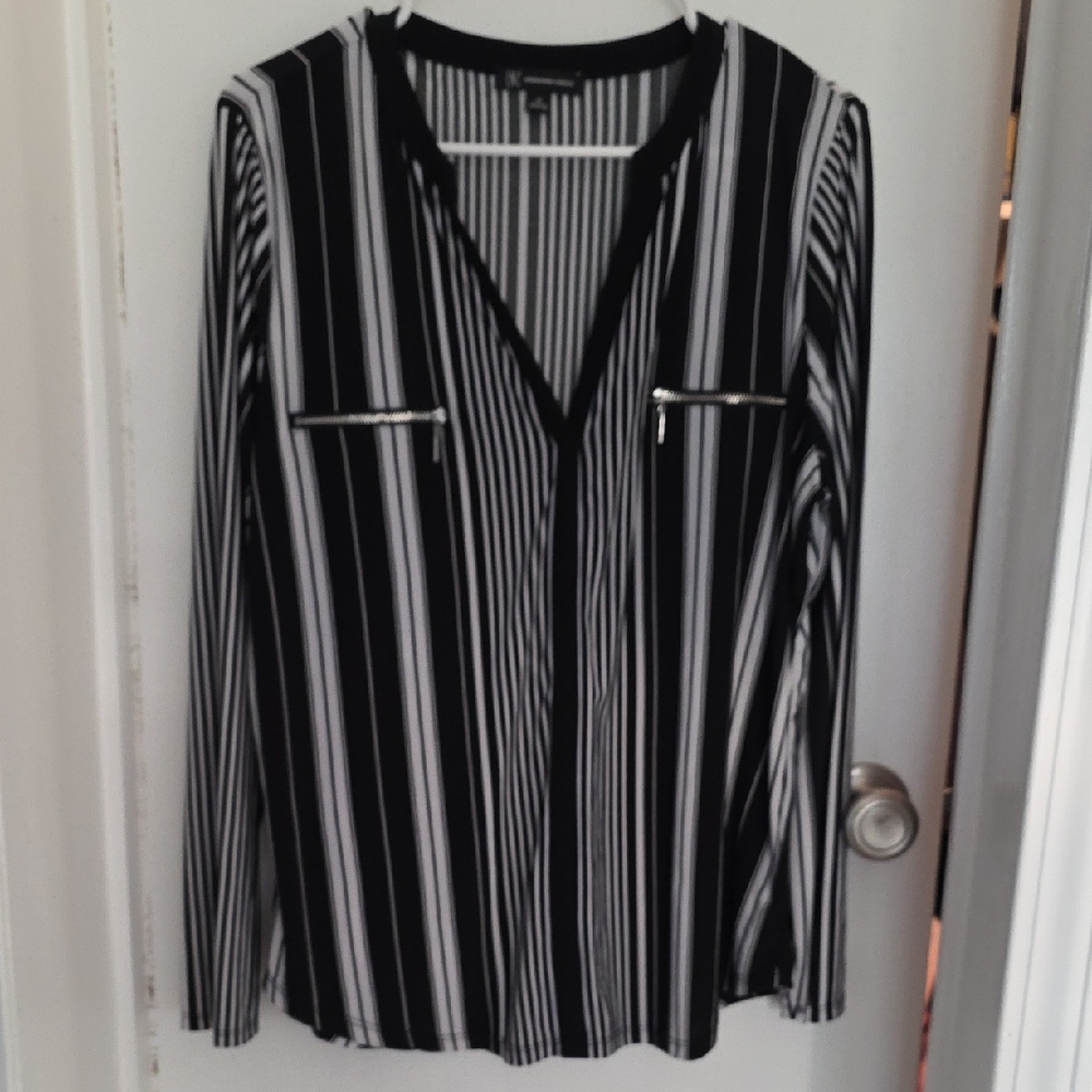 INC International Concepts Black and White Striped Blouse